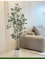 Tanaman Hias Eucalyptus Buatan dari Kain Sutra Eksklusif Impor, Pot Besar untuk Dekorasi Rumah, Pohon Uang