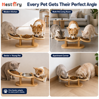 Support de gamelle portable moderne en bois à joint mortaise et tenon avec triple gamelle inclinée pour la protection du cou des chiens et des chats