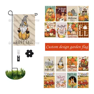 Pas Cher En Gros Reconnaissant Citrouille Jardin Drapeau Automne Thanksgiving Récolte Rustique Toile De Jute Cour Extérieur Drapeaux Décoratifs