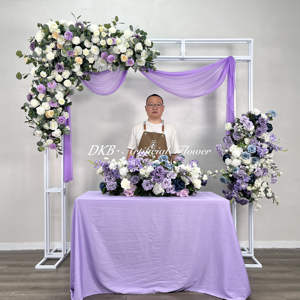 Venta caliente boda decoración interior de flores artificiales Rosa Blanca artificial y decoración de flores de fondo púrpura - Product Image 6
