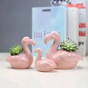 Modern Indoor Outdoor Decor Flamingo Shape Small Ceramic Flower Pot
