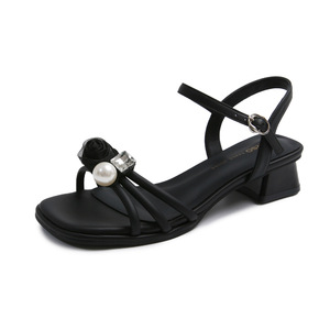 Sandalias de verano de una sola tira de seda satinada, sandalias de tacón alto estilo europeo, elegantes y modernas sandalias de tacón grueso para mujer - Product Image 6