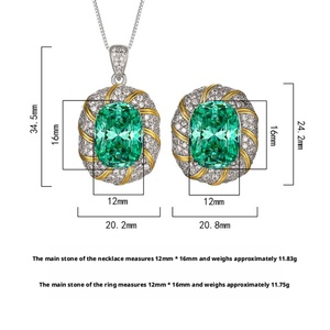 Fashion Eco-friendly Copper Gold Plated 12*16mm Green Zircon Pendant Ring Jewelry for Women High Quality Set for Elegance - Product Image 2