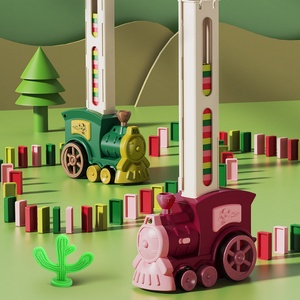 Juego de tren con sonido y luz, locomotora automática que pone dominós de colores, vehículo de ingeniería automático, juguete de rompecabezas, regalo - Product Image 4