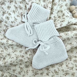 Kaus kaki rajut bayi laki-laki perempuan baru lahir lembut katun organik warna polos kustom kaus kaki musim dingin bayi - Product Image 2
