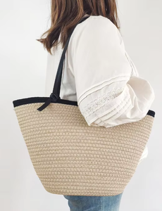 Nouveau sac fourre-tout en coton tressé à la main, simple et tendance, pour femmes, <span class=keywords><strong>grande</strong></span> capacité, sac de plage d'été pour les vacances - Product Image 3