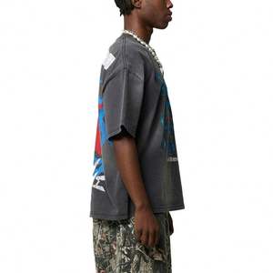 Camiseta estampada con lavado ácido de gran tamaño de peso pesado personalizada para hombre Camiseta gráfica de punto de algodón 100% - Product Image 4