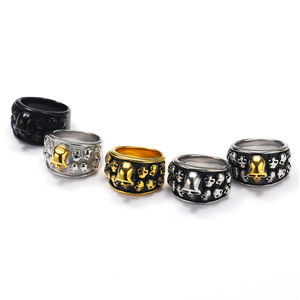 Anillo Gótico para Hombre, Modelo <span class=keywords><strong>Atila</strong></span> AJ-0197, Diseño de Calavera Punk, Chapado en Oro de 18K, Acero Inoxidable Pulido y Duradero, Gran Venta - Product Image 1