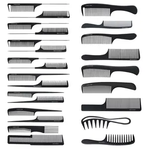 Salon Hair Comb Custom Logo High Quality Black Straight Salon Hairdressing Anti-static Hair Barber Carbon Fiber Comb For Barber