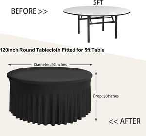 Khăn trải bàn tròn Spandex màu đen 120 inch được trang bị cho bàn 60 inch, khăn trải bàn tròn 5ft co giãn - Product Image 3