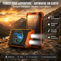 Banco de Energía Solar de 20000 mAh/10000 mAh con Carga Inalámbrica de 10W, Cargador Solar Portátil con Salida USB para Emergencias, Camping y Teléfono