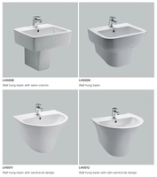 Nouveaux articles sanitaires personnalisés en céramique, lavabo demi-piedestal ovale, lavabo mural rond pour hôtel, appartement, salle de bain