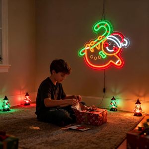 Gingerbread man LED neon indoor hanging ambient light furniture party Christmas wall decoration light shop <b>sign</b> indicator light - Product Image 4