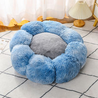 Coussin pour animaux de compagnie coloré en forme de donut, personnalisable, faible MOQ, pour chiots et chats, en peluche longue, pour le sommeil des chiens et des chats