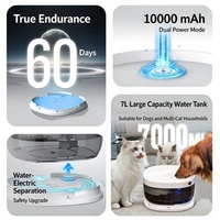 Fontaine à eau pour chien grande capacité USMILEPET 7L, pompe sans fil, base à batterie, séparation eau et électricité, distributeur d'eau automatique pour animaux de compagnie