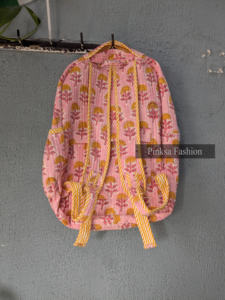 Sac à dos pour femme de style bohème, en coton matelassé, imprimé à la main, léger et de haute qualité, motif floral ethnique indien - Product Image 3