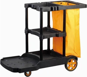 Chariot de nettoyage en plastique noir commercial à prix d'usine chariot de concierge de lieu public chariots de nettoyage d'hôtel/d'école/d'aéroport - Product Image 6