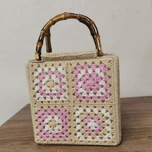 Women's Handmade Bali Multicolor Patchwork Granny <b>Square</b> Crochet Beach Handbag Durable Portable Floral Shoulder Accessory - Product Image 1