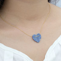 Collier Mlluki en argent sterling 925 plaqué or 18 carats avec pierre précieuse naturelle, demi-cœur pliable en lapis-lazuli