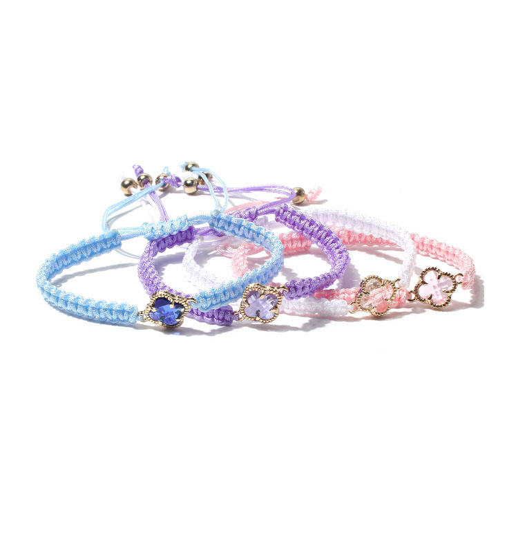 Cute Handmade Macrame Rope Lucky Four Leaf Clover Charm Bracelet