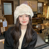 Chapeau en fourrure véritable de lapin, tricoté en jacquard, résistant au froid, chaud, polyvalent, style coréen, chapeau d'hiver pour femmes, 48-50cm, enveloppant la tête