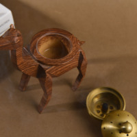 Brûleur d'encens Bakhoor artisanal en bois massif avec couvercle ventilé en laiton, support Mubkhar pour table arabe, Ramadan, hôtel, villa, vente en gros