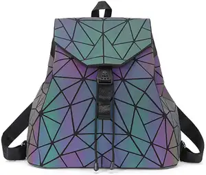 Geometrische Lichtgevende rugzak, Holographich portemonnee en Flash Kleur Veranderingen schouders bag