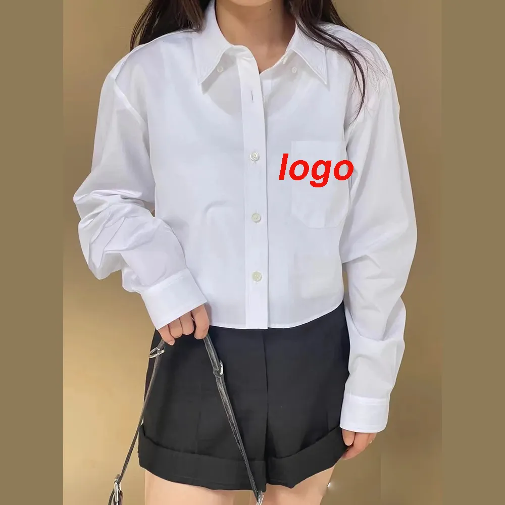 Drroma kaus blus putih pendek wanita, koleksi baru kerah lipat gaya sederhana mewah kelas atas
