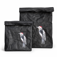 Sac à déjeuner en papier kraft lavable, pochette de rangement alimentaire à fermeture enroulable, motif d'oiseaux imprimé, sac organisateur réutilisable pour pique-nique, bureau, voyage