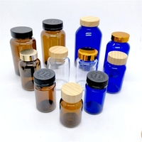 Flacon en verre noir mat de 100 ml et 250 ml avec couvercle en bambou, flacon pour capsules et pilules, emballage pour compléments alimentaires, pour les vitamines capillaires