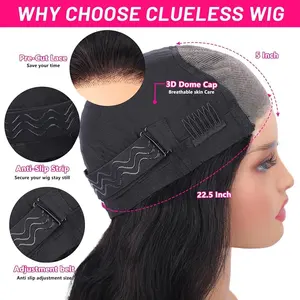 วิกผมตรง5x5แบบใสวิกผมมนุษย์สวมใส่และไปวิกผมมนุษย์แบบไร้กาววิกลูกไม้ผมปลอมหนาแน่น180% - Product Image 4