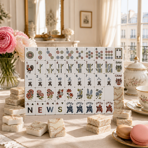 Jeu de Mahjong Américain sur Mesure en Marbre, Tuiles JOKER, Rooster One, Bam, Motif Floral et Vent, Épaisseur 16mm - Product Image 1