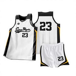 Ensemble d'uniformes de basket-ball en polyester de grande taille, à séchage rapide, à haute élasticité, respirant, évacuant l'humidité, avec logo personnalisé, motifs et numéros - Product Image 1