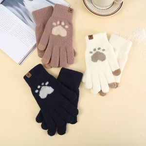 Fabricant de LOGO PERSONNALISÉ rose Laine Chaud Biker Sports de Plein Air Écran Tactile Femmes Acrylique Tricoté Mitaines Gants pour L'hiver - Product Image 4