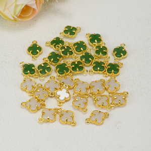 Alloy Gold Plated Imitation Jade Four Leaf <b>Clover</b> Pendant For <b>Bracelet</b> Making Jewelry Findings Mixed Shapes Color 1 Color 2 - Product Image 1