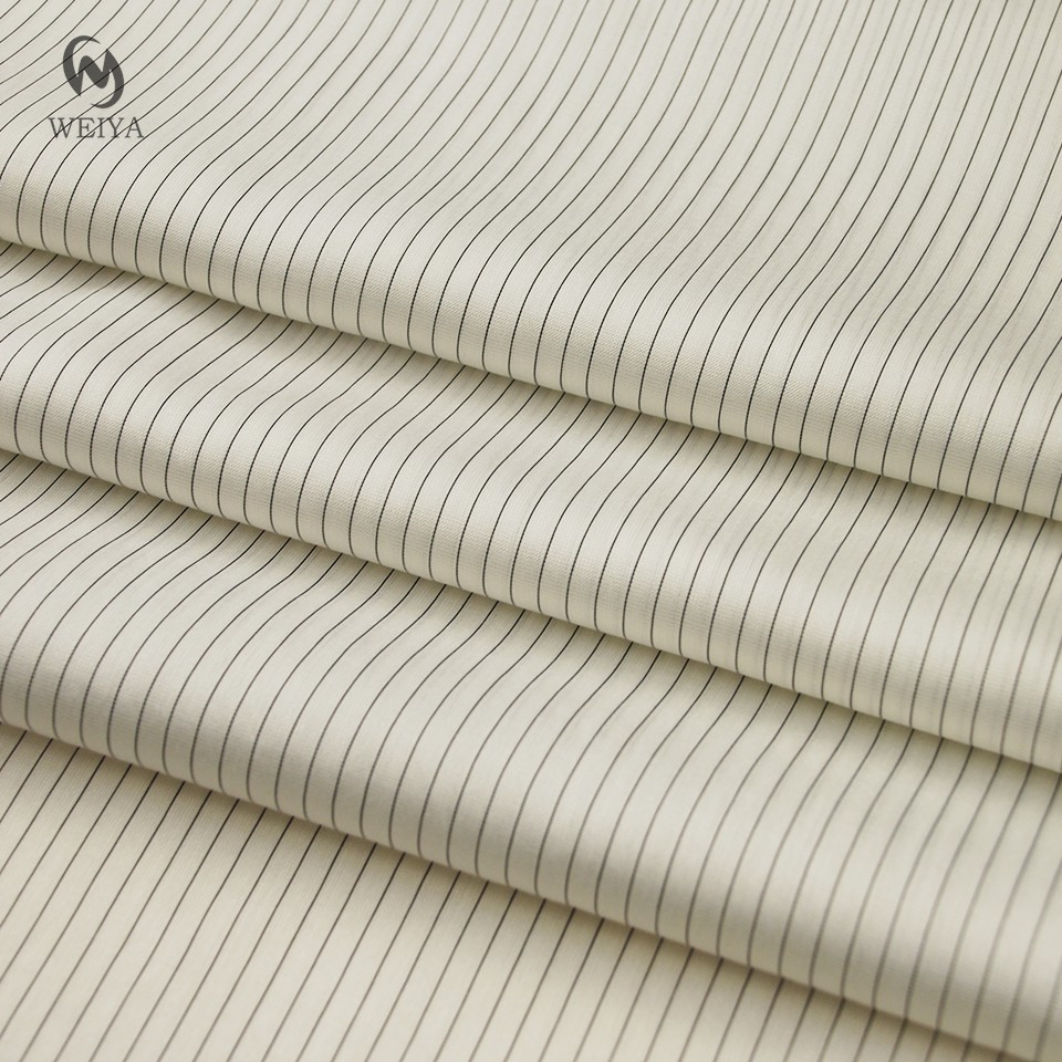 Factory Price OEM Professional 80gsm Lightweight 75 Rayon 20 Nylon Yarn Dyed Stripe Monofilament Fabric for Summer Blouses