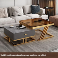 Table basse de luxe léger, écologique et durable, moderne et simple, nouvelle table carrée en verre et dalle de quartz pour salon