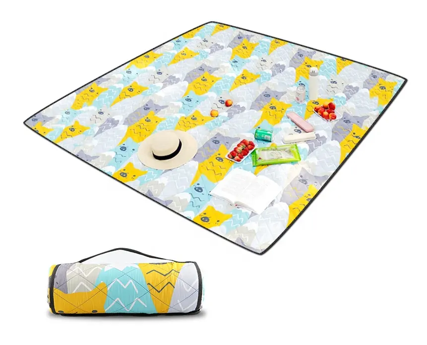 KingGear водонепроницаемое складное одеяло для пикника из ткани Оксфорд с логотипом на заказ, пляжный коврик с тоутом