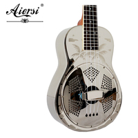 Hot Sale Aiersi Brand Gloss Chrome Plated Hawaii Tree Sandblasted Brass Body Concert 24 InchResonator Ukulele Travel Guitar