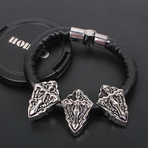Cross <b>Bracelet</b> Black <b>Leather</b> Tibetan Silver Geometric Design Men's Jewelry Fashion String <b>Bracelet</b> - Product Image 3