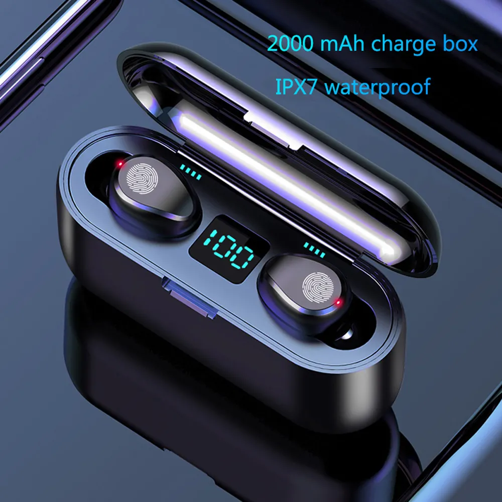 F9 TWS Bluetooth tai nghe 9D Stereo Tai nghe không dây thể thao không thấm nước mini Tai nghe cho điện thoại di động