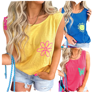 Dear-Lover Wholesale Boutique Clothing <b>Ladies</b> Sleeveless Cotton <b>Tank</b> <b>Top</b> Casual Flower Graphic <b>Knitted</b> Breathable Front Logo - Product Image 4