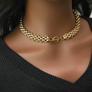 YF3363 Joyería Vintage Resistente al Agua y al Deslustre, Chapado en Oro de 18K, <span class=keywords><strong>Acero</strong></span> <span class=keywords><strong>Inoxidable</strong></span>, Conjunto de Collar Grueso Tejido y Pulsera Gruesa - Product Image 2