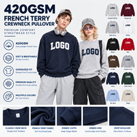 Sweatshirt Crewneck French Terry 420GSM Oversized Pullover Logo Kustom Streetwear Berat Unisex Pakaian Kasual OEM ODM