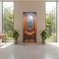 Porte d'entrée d'appartement en bois de pin massif 100% avec cadre en verre, design traditionnel, finition pour la décoration de chambre, épaisseur 35-45 mm