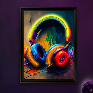 Headphones LED picture frame neon indoor hanging <b>wall</b> decoration luminous hanging painting USB powered <b>dimmable</b> ambient <b>light</b> 5V - Product Image 1