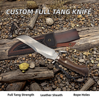 Couteau tactique de chasse à lame fixe semi-pleine, personnalisable, qualité industrielle OEM, lame en acier inoxydable de 5 mm d'épaisseur, lame droite, manche en bois