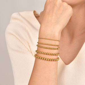 4mm 6mm 8mm 18K Gold Plated Stainless Steel Stackable Stretch Bead <strong>Ball</strong> <strong>Bracelet</strong> Gold Beaded <strong>Bracelets</strong> for Women Hypoallergenic - Product Image 6