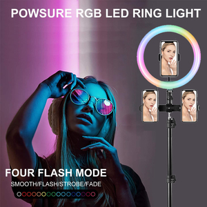 Lampe annulaire LED RVB Dream Color avec trépied, support réglable pour éclairage de sol, diffusion en direct, maquillage, vidéo YouTube - Product Image 6