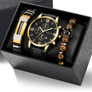Conjunto de Reloj y Pulsera para Hombre, Estilo Casual, Correa de Acero Inoxidable, Brazalete con Cuentas, 3 Piezas/Juego, Movimiento Xsvo - Product Image 6